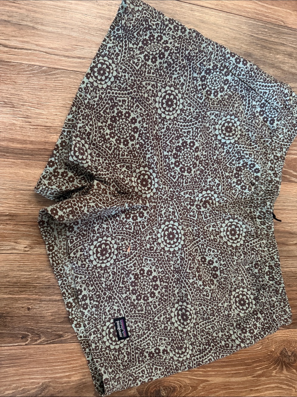 Patagonia Floral Medallion Swim Shorts in Brown and Light Green